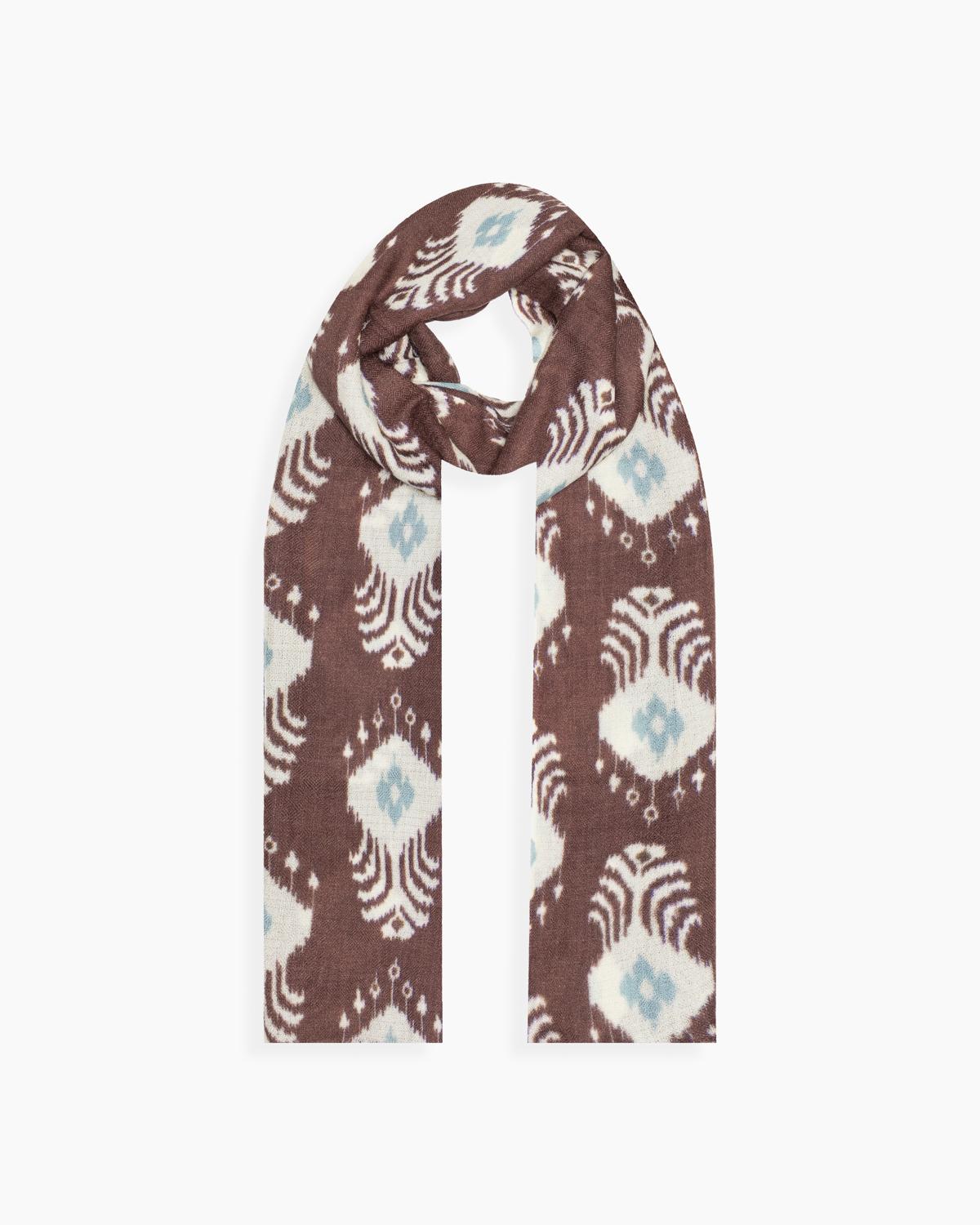 QUEENMARK | AN Patola Ikat Print Brown Blue Dots