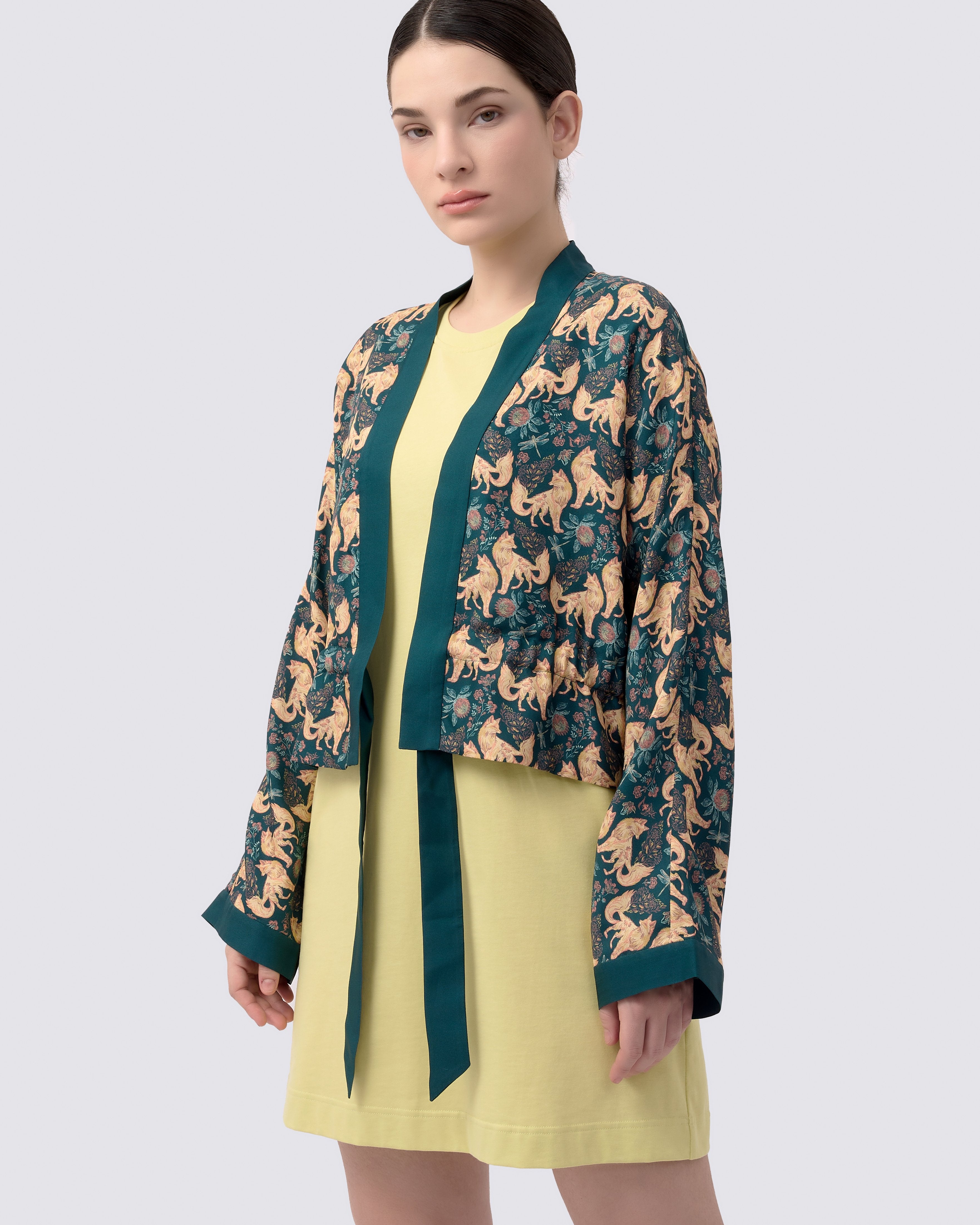 STUDIO QILING | Kitsune Teal Desert Reversible Cropped Kimono