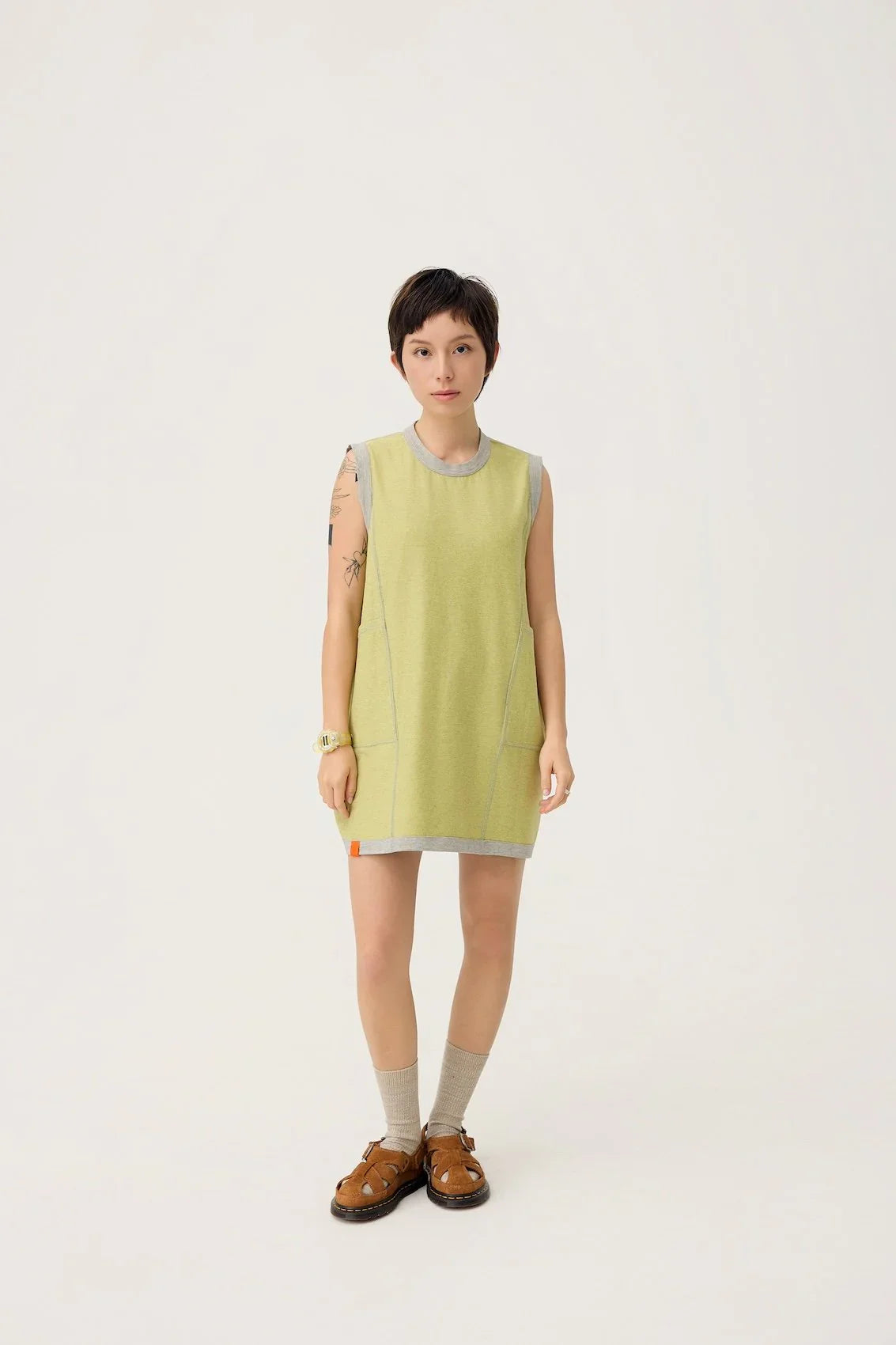 3EIGHTH | Cocoon Jersey Reversible Dress in Zinc Grey & Lemon Fizz