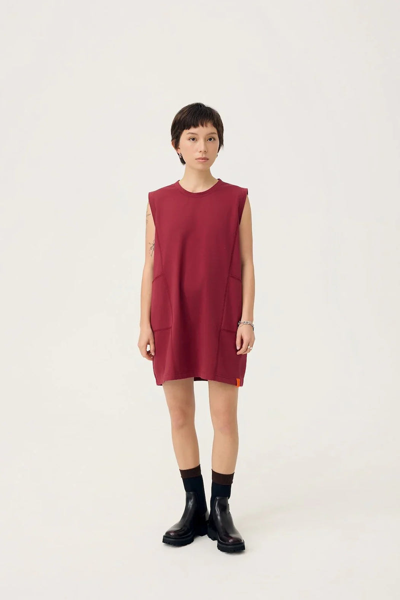 3EIGHTH | Cocoon Jersey Reversible Dress in Burgundy & Sappanwood