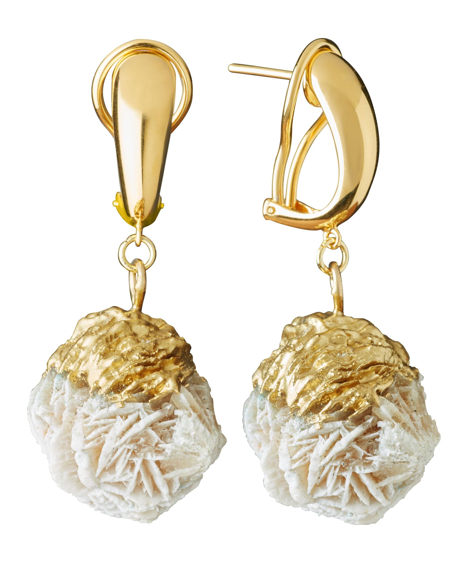 MARILYN TAN JEWELLERY | Natural Beige Desert Rose Clip and Post Gold Earrings