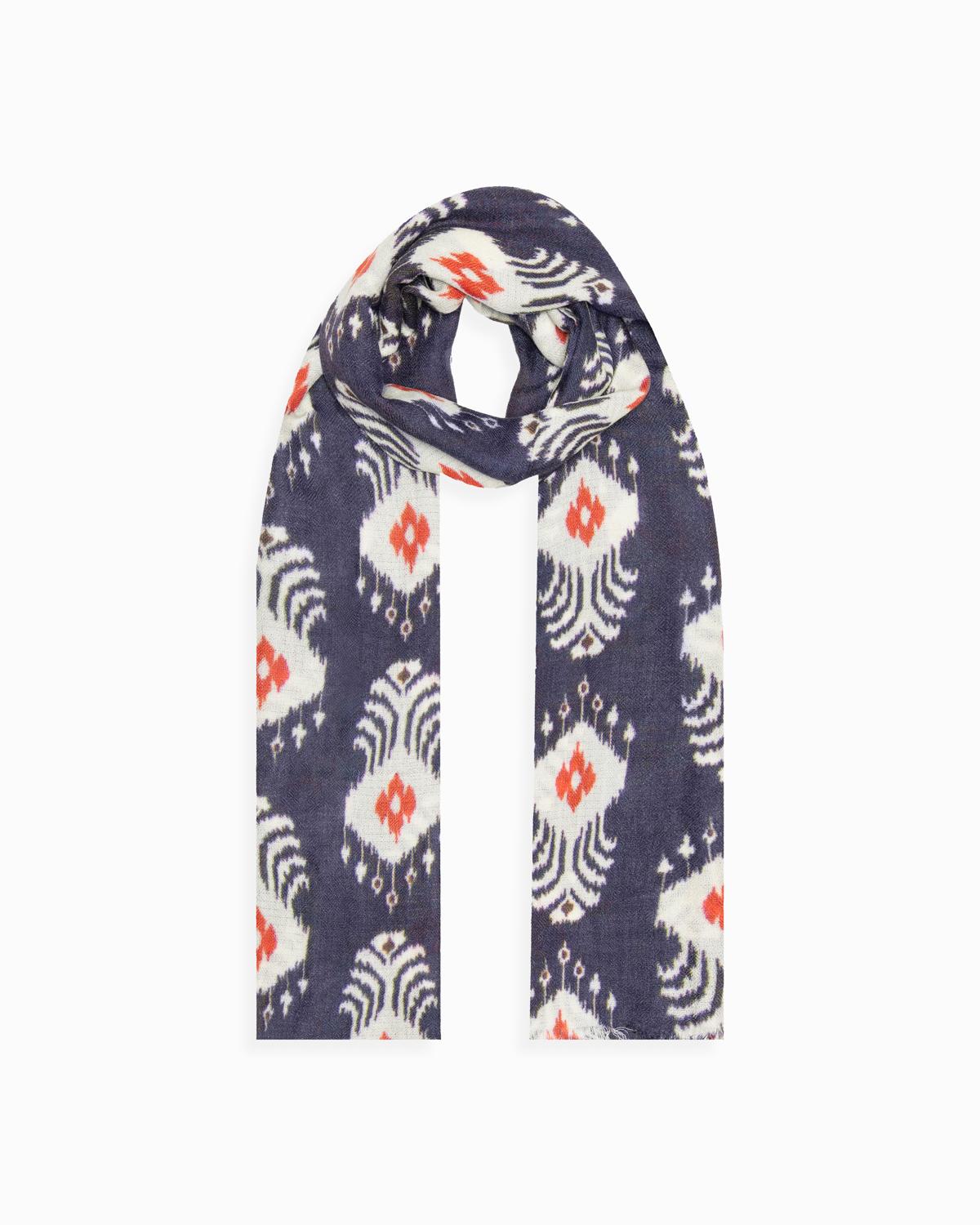 QUEENMARK | AN Patola Ikat Print Blue Orange Dots