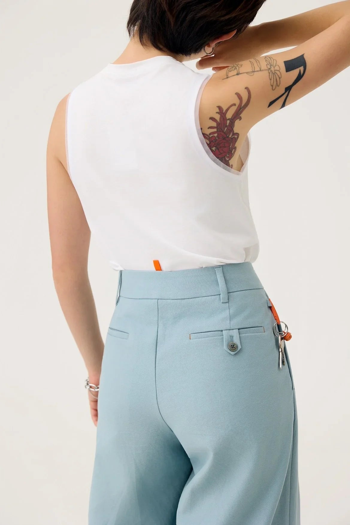 3EIGHTH | Nagare Pleat Trousers in Steel Blue