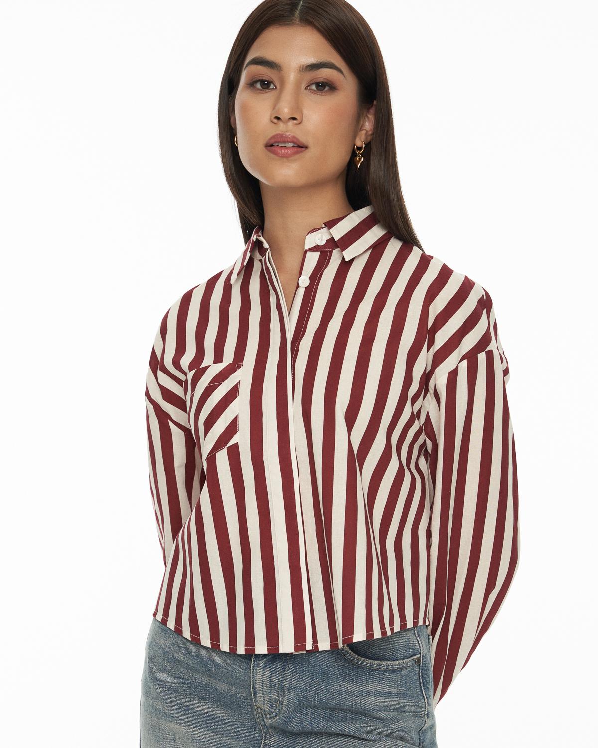 DRESSINGPAULA | Cotton Striped Crop Shirt