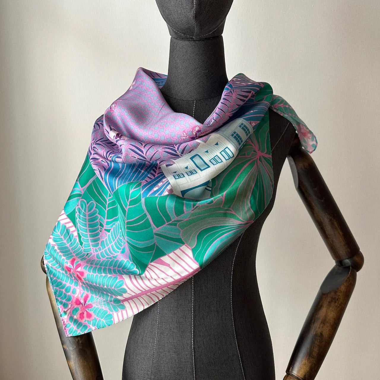 BINARY STYLE | Tropical Art Deco Silk Square Scarf 87x87cm