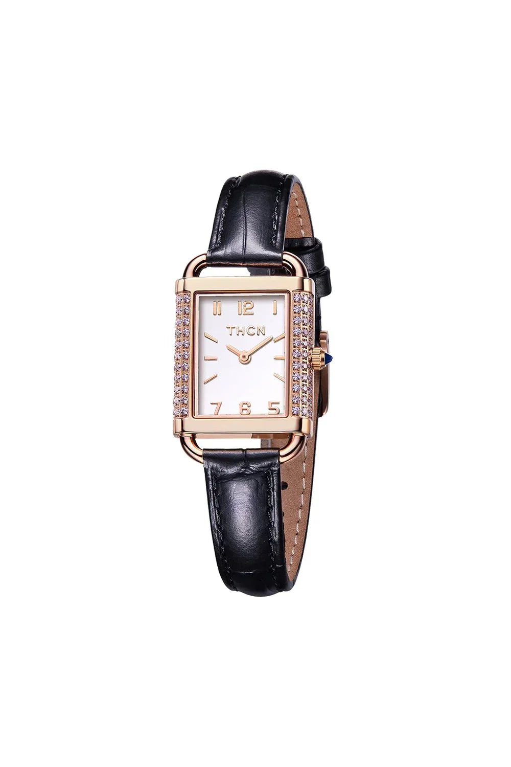 BLACK BY BLUE BRAVE | THCN H· II Eggshell White Dial Black Leather Strap Watch | Rose Gold