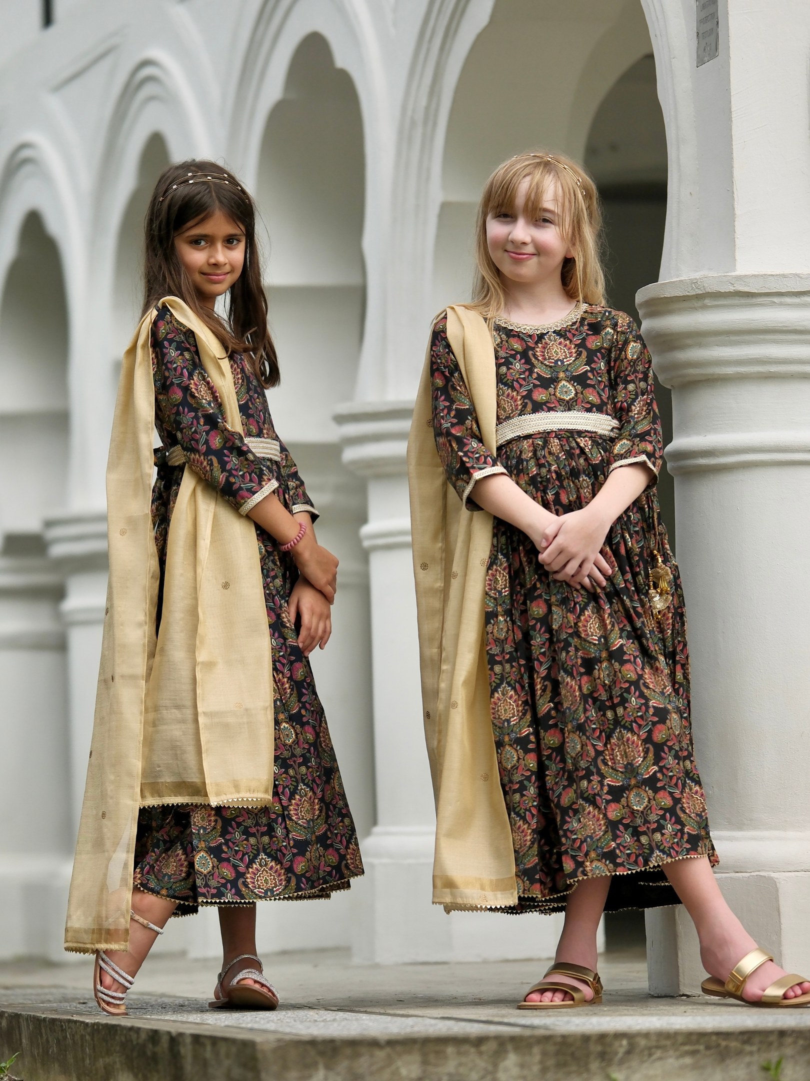 NIMBU | Nama Girls Black Anarkali Gown Dress In Red Floral