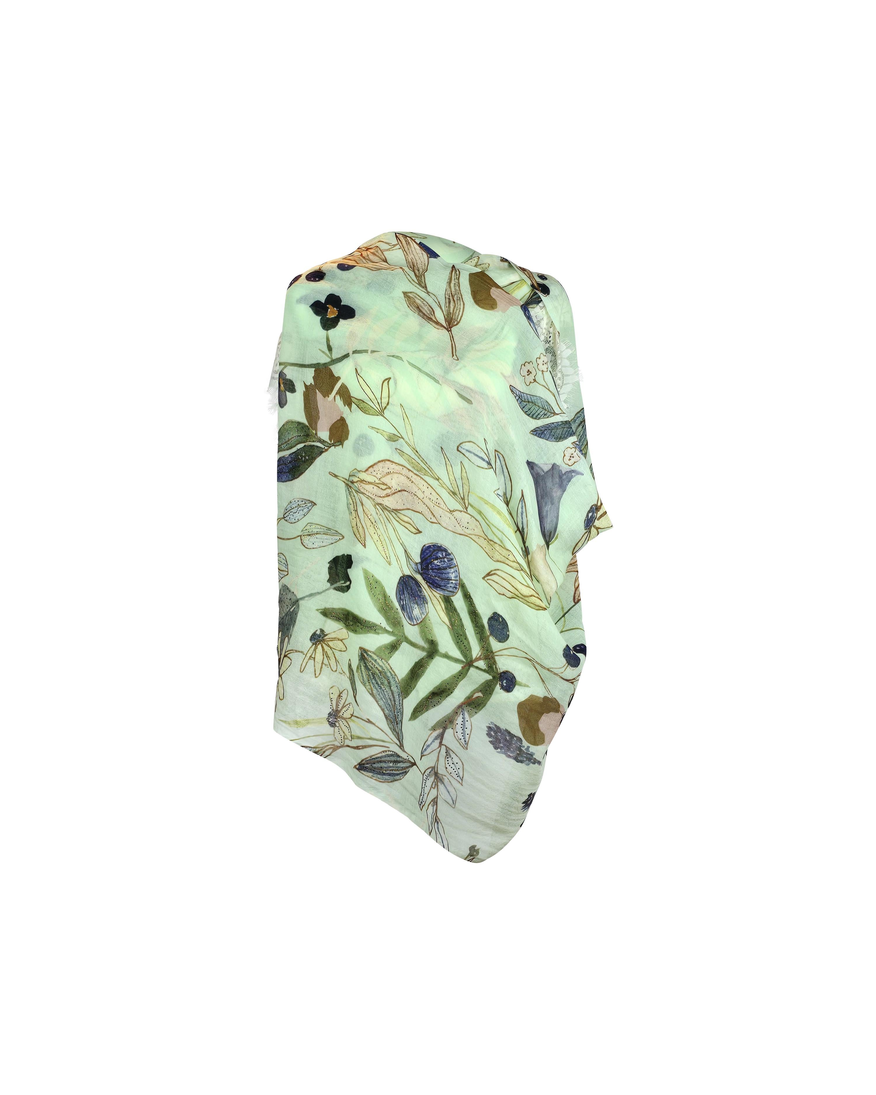 QUEENMARK | AN Printed Shawl 2024 Assorted Green Leaf