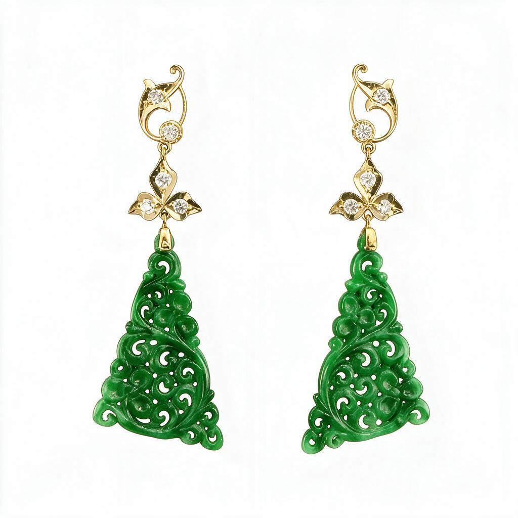 FOUNDATION JEWELLERS | 18K Yellow Gold Natural Diamond & Jade Earring - PE101685