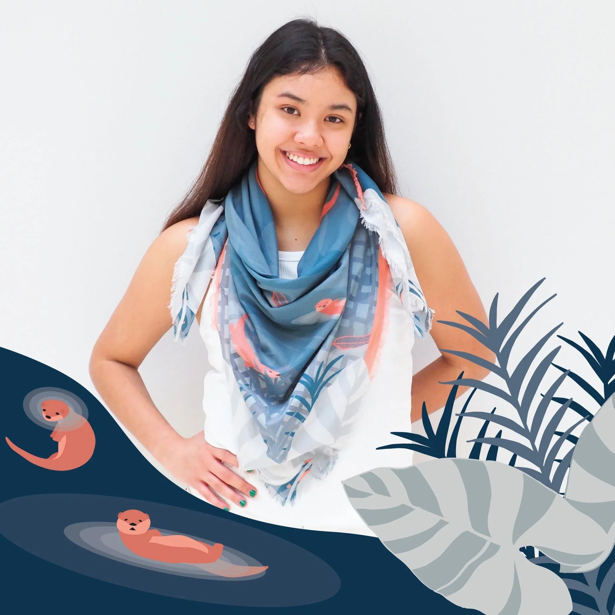 BINARY STYLE | Playful Otters 115x115cm Square Scarf