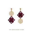 THE ANTECEDENT STORE | Asymmetrical Auspicious Knot Earrings in Maroon