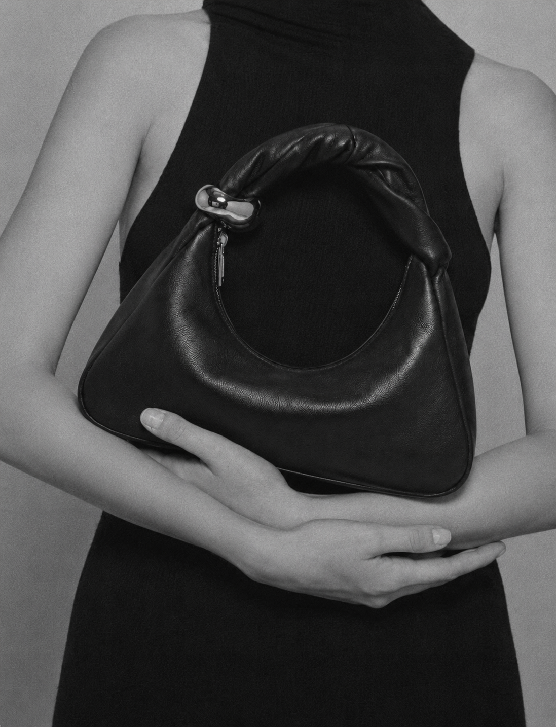 WU HAUS | Orbit Lightweight Black Leather Sculptural Bag