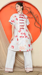KANZI COLLECTION | Grey Floral Cheongsam Pant Set