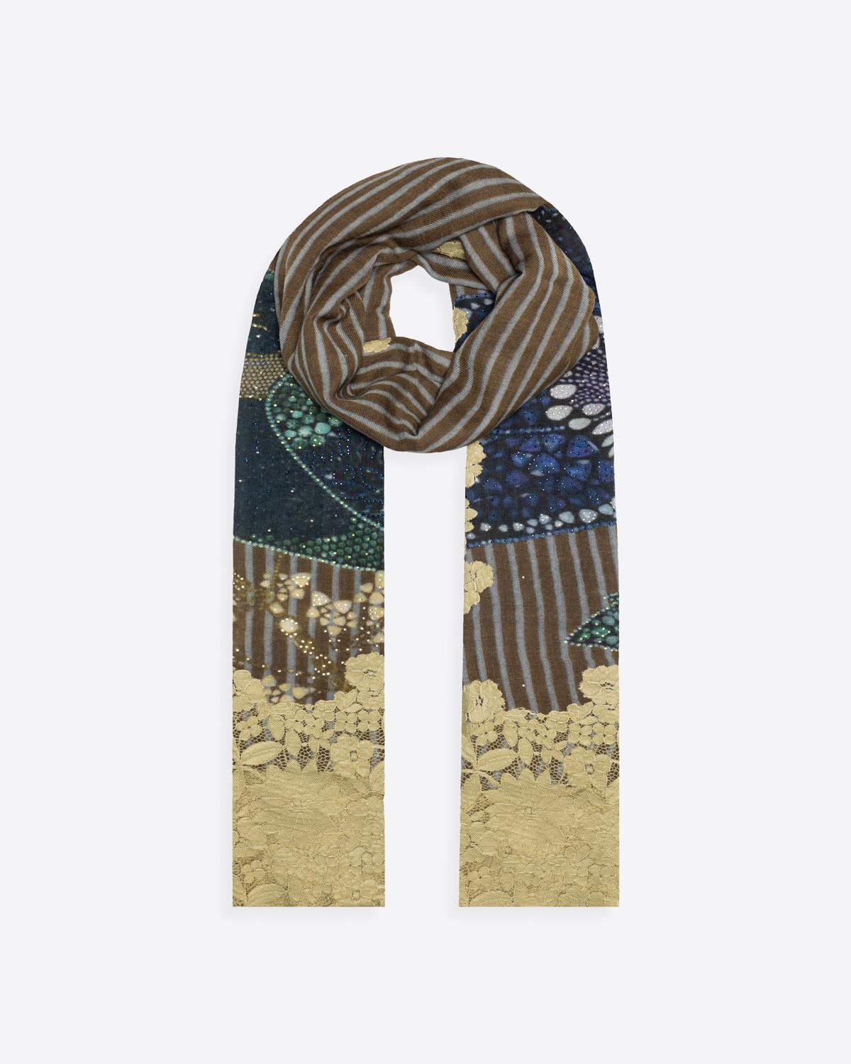 QUEENMARK | AN Assorted Lace Print Crystal Shawl Olive Blue Bird