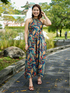 NIMBU | Eden Skyfall Women's Long Halter In Midnight Blue In Muslin Cotton