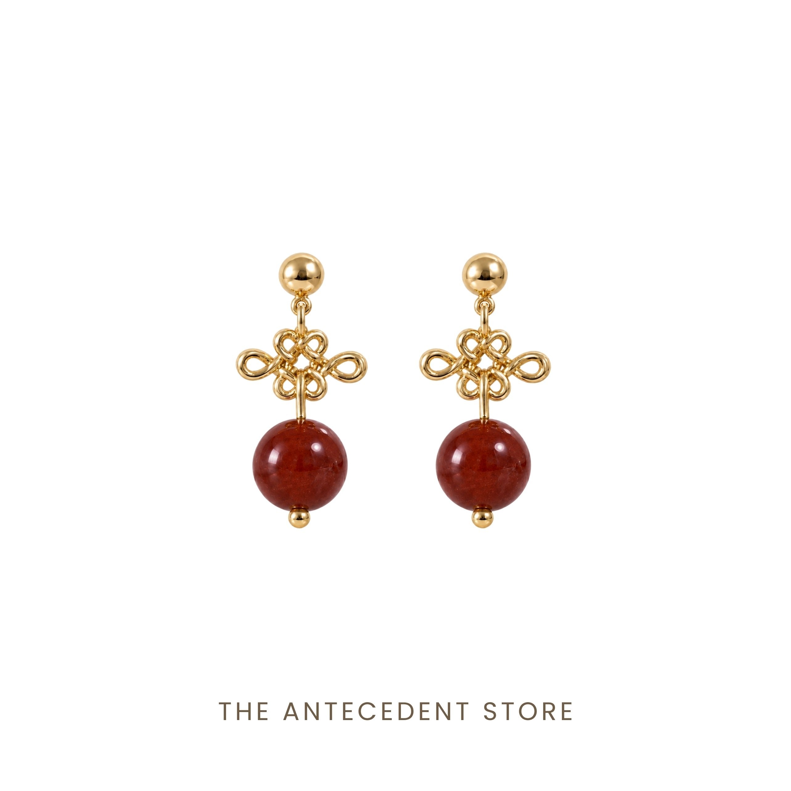 THE ANTECEDENT STORE | Auspicious Ruyi Knot with Red Agate Earrings