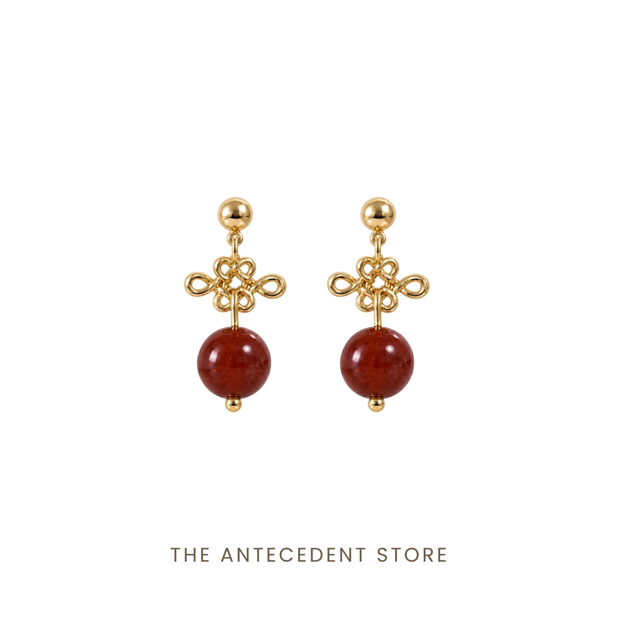 THE ANTECEDENT STORE | Auspicious Ruyi Knot with Red Agate Earrings