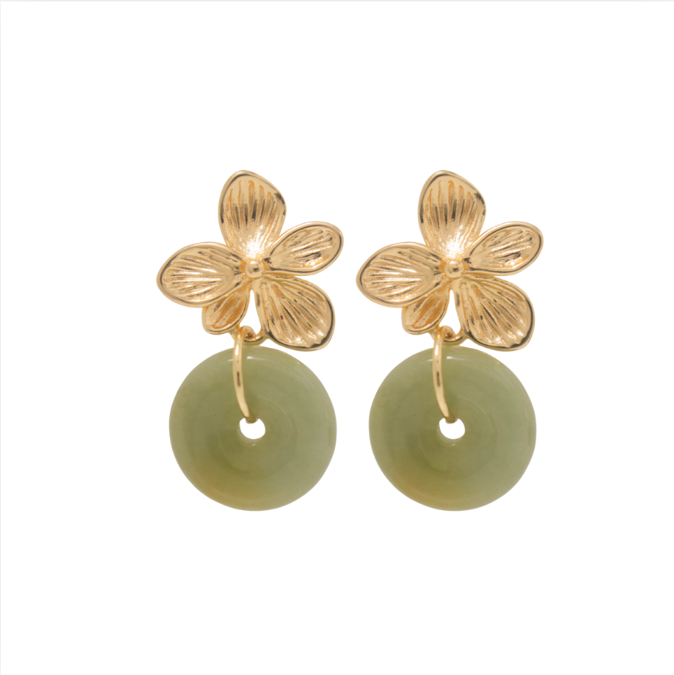 THE ANTECEDENT STORE | Burmese Jade Donut S2 - Orchid Flower Earrings
