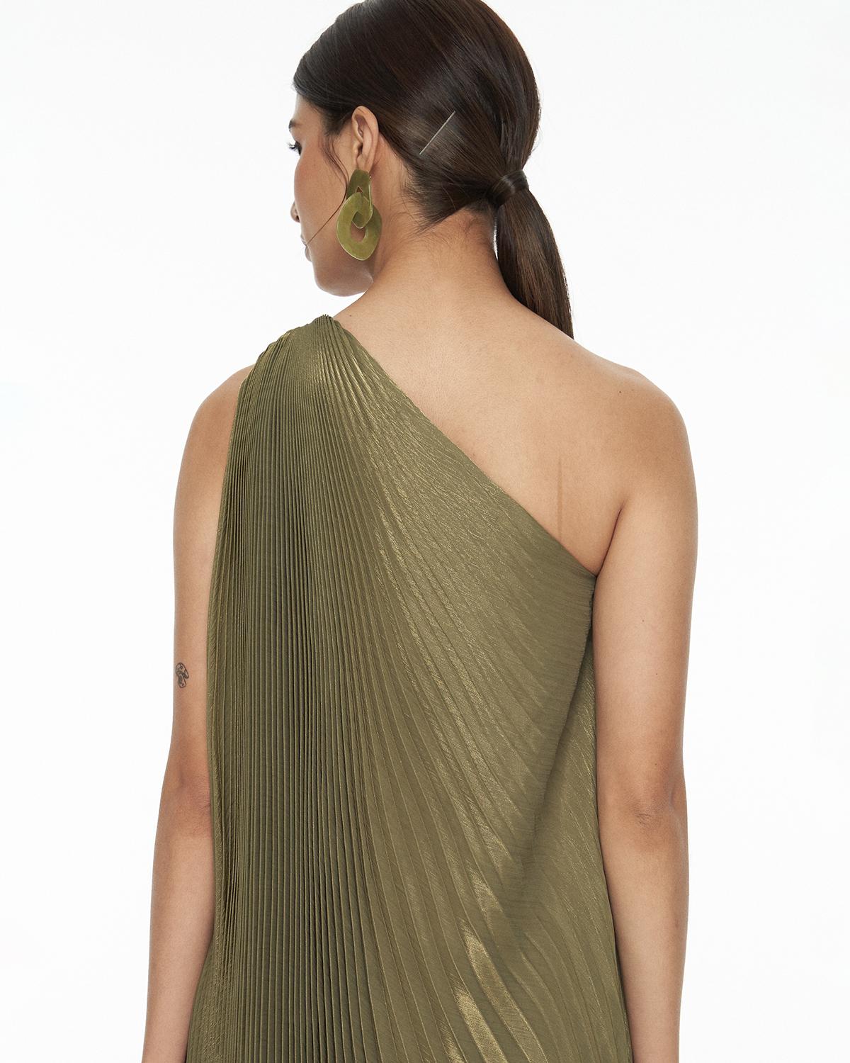 DRESSINGPAULA | Pleated One Shoulder Maxi Dress