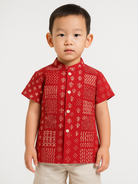 NIMBU | Ember Red Kids Mandarin Cotton Shirt