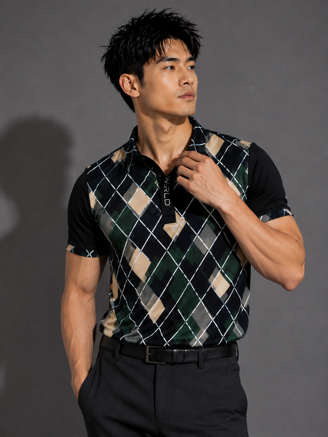 WRLD | Argyle Print Polo Tee | Green