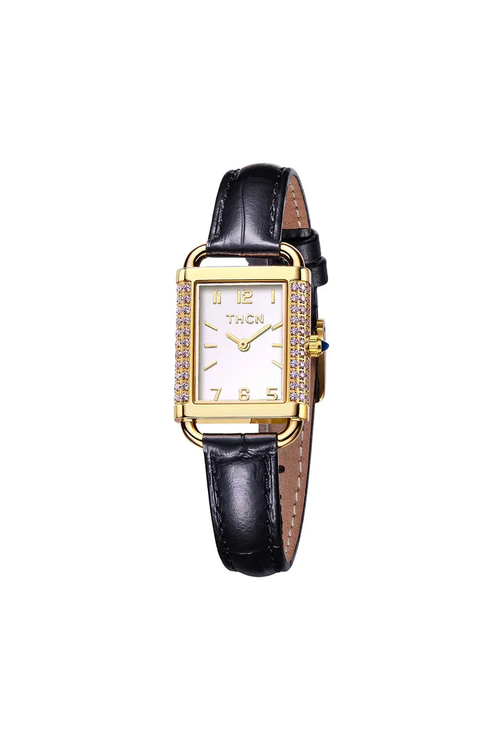 BLACK BY BLUE BRAVE | THCN H· II Eggshell White Dial Black Leather Strap Watch | Gold