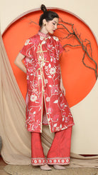 KANZI COLLECTION | Red Oriental Floral Cheongsam Pant Set