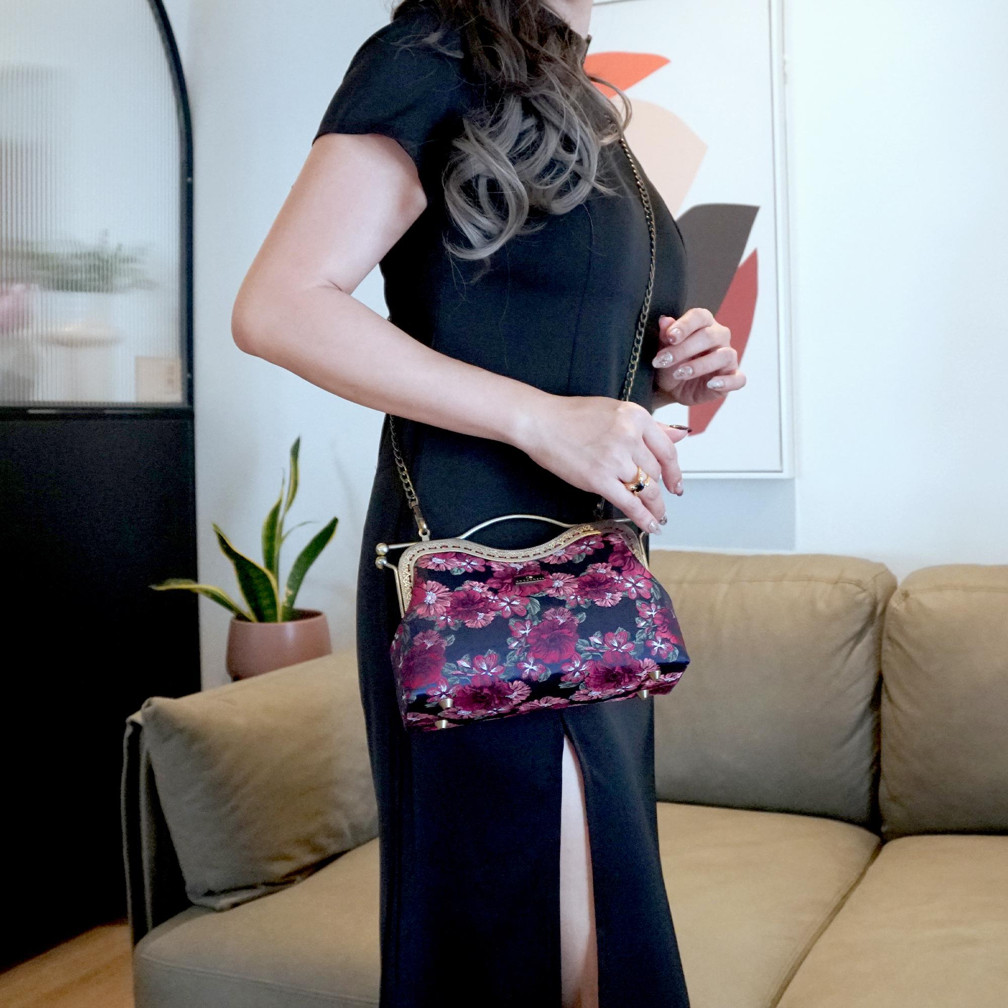 COCOONESE | Dual Lock Metal Handle Bag - Night Carnation