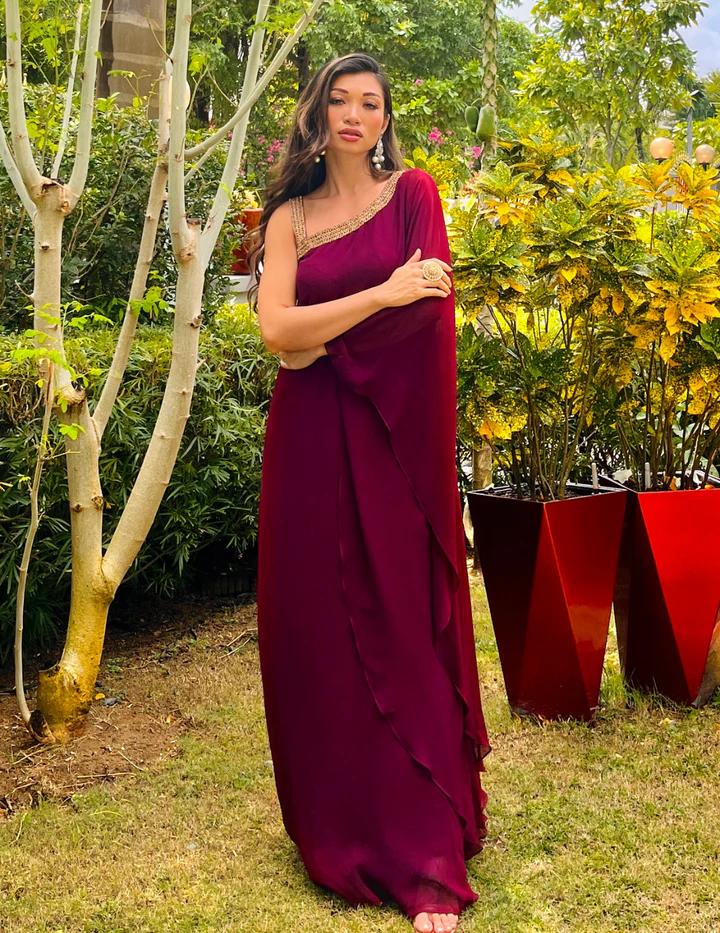 JINDER'S | Rosewood Maroon One Shoulder Dress