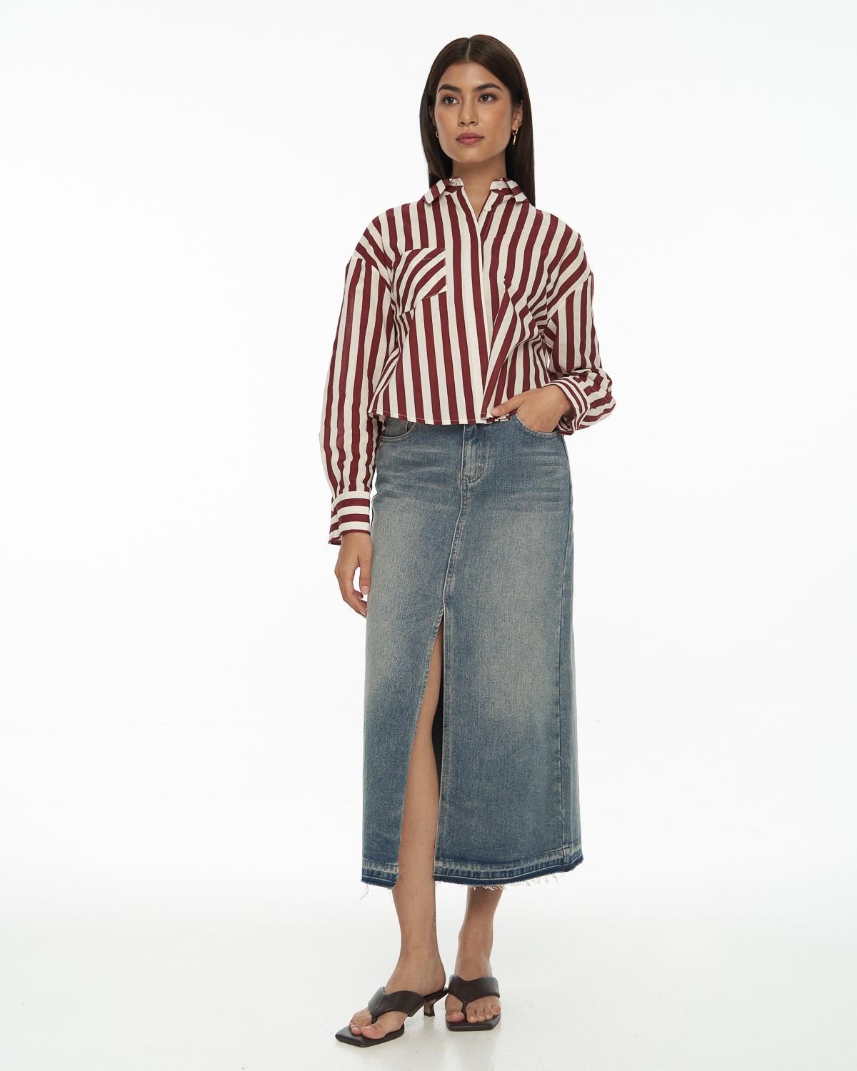 DRESSINGPAULA | Cotton Striped Crop Shirt
