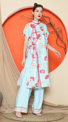 KANZI COLLECTION | Blue Oriental Floral Cheongsam Pant Set