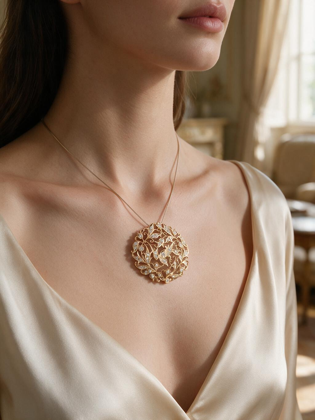 FOUNDATION JEWELLERS | 18K Yellow Gold Natural Diamond Pendant Brooch - PP101780