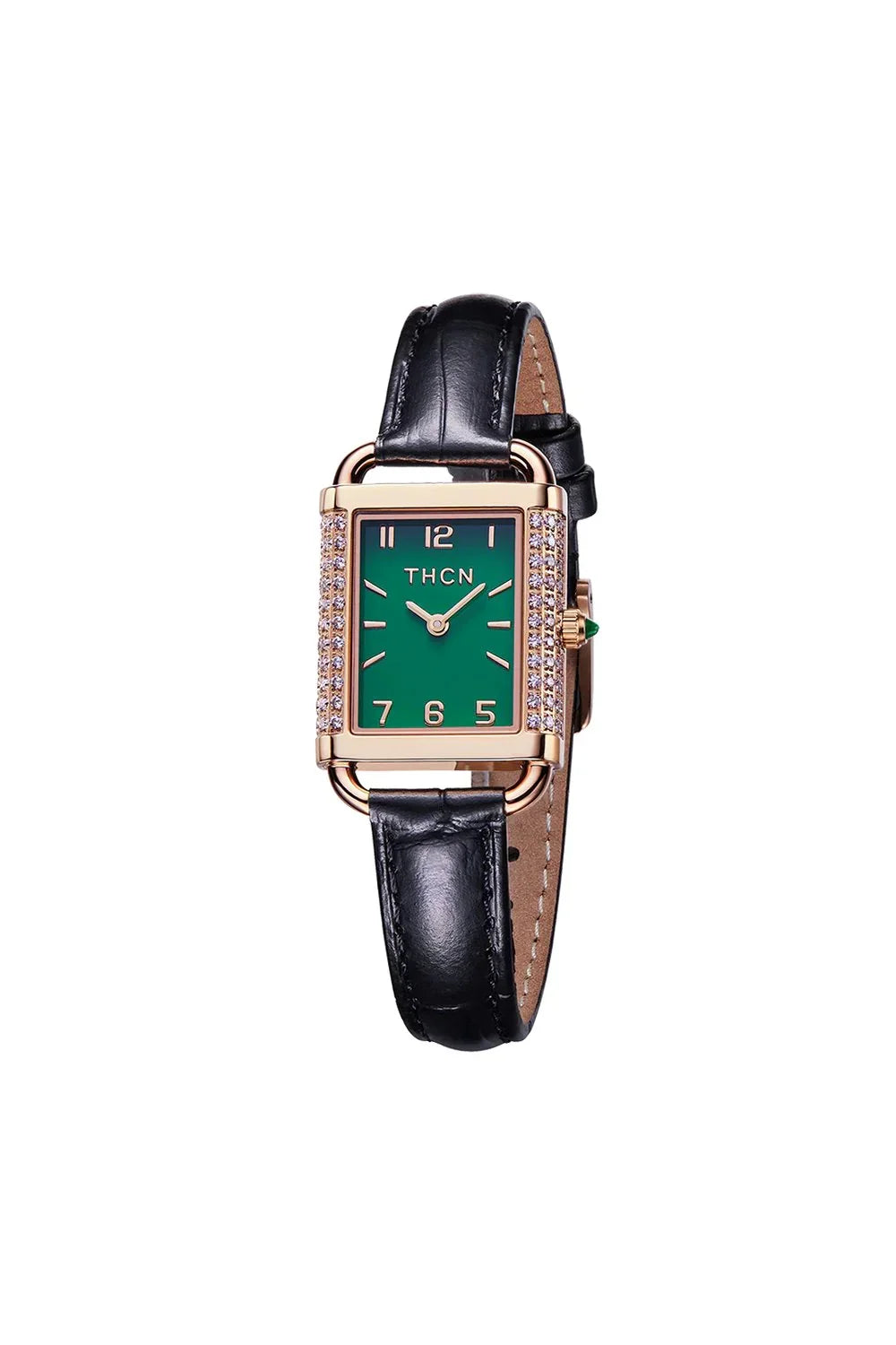 BLACK BY BLUE BRAVE | THCN H· II Eggshell Green Dial Black Leather Strap Watch
