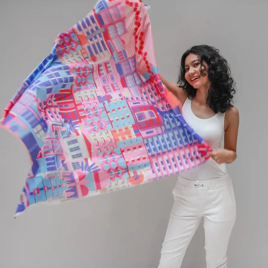 BINARY STYLE | Singapore In Technicolours 115x115cm Square Scarf