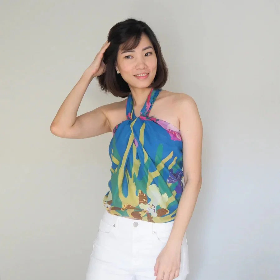 BINARY STYLE | Orchidea Blue Cotton Scarf