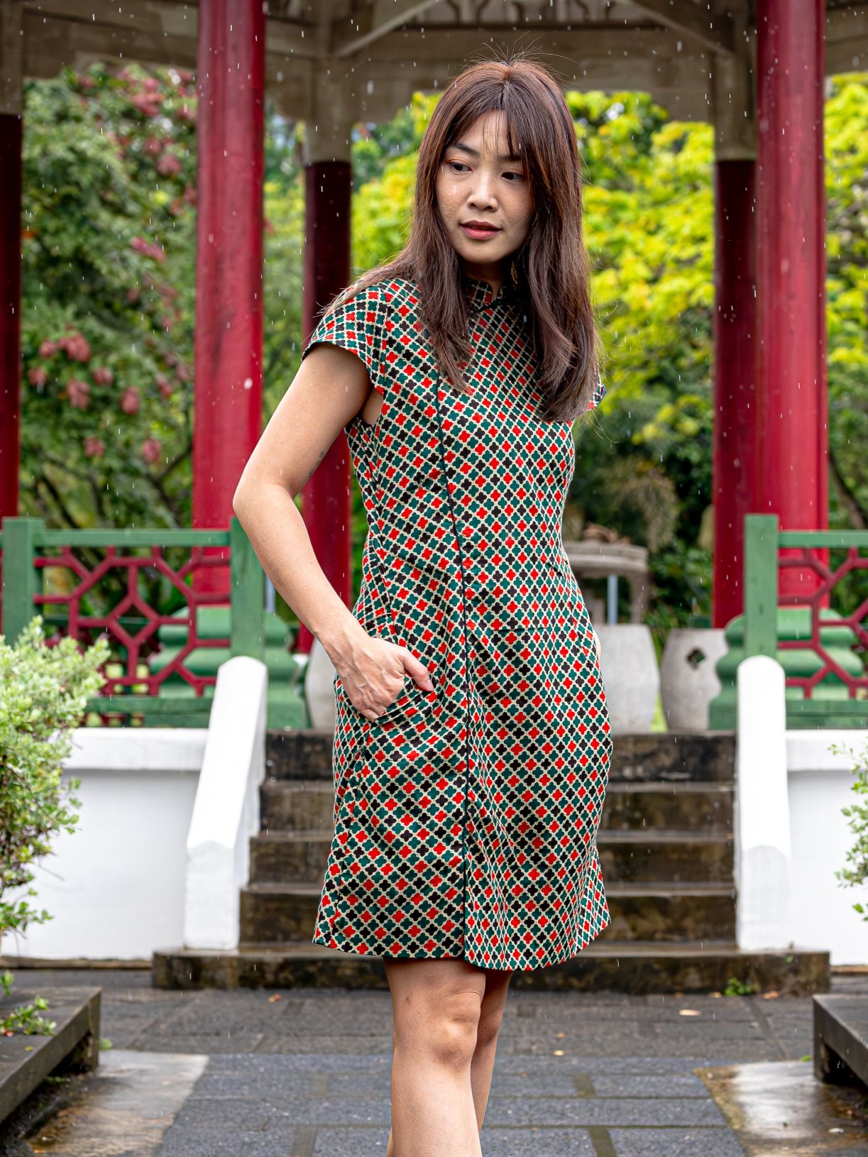 NIMBU | Gingham Women's Dress With Pockets In Checkered Green