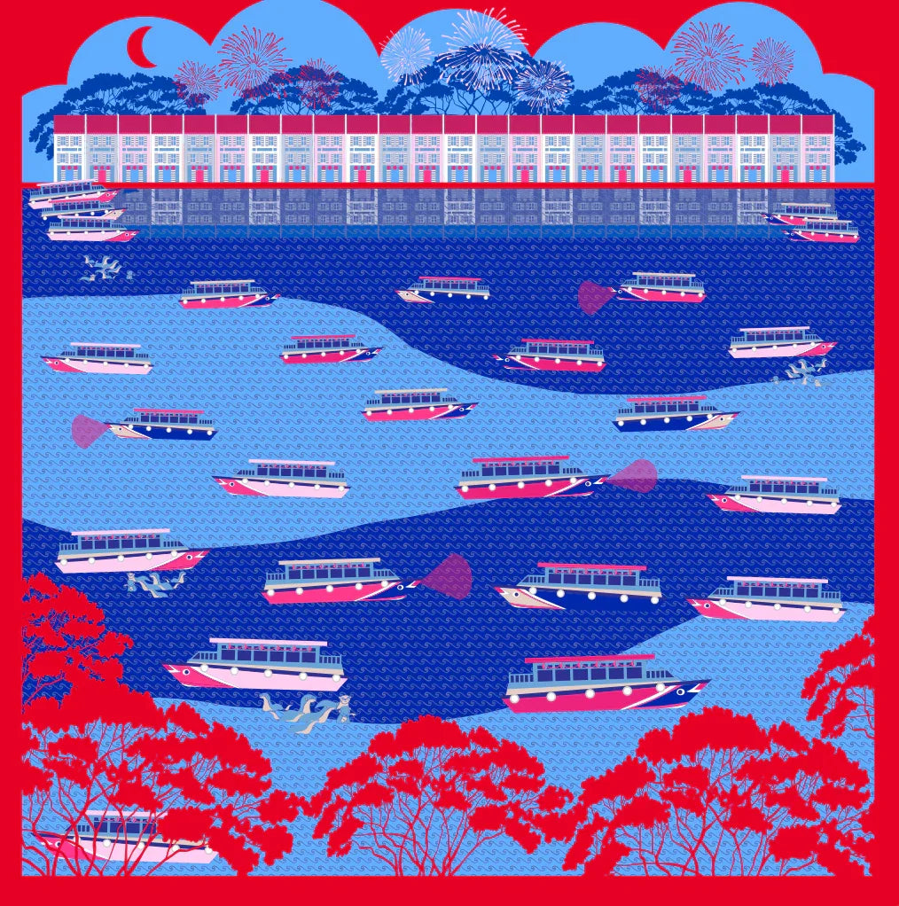 BINARY STYLE | Night At The Singapore Quay Silk Scarf
