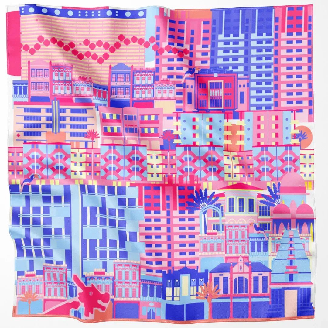 BINARY STYLE | Singapore In Technicolours 115x115cm Square Scarf