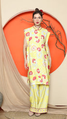 KANZI COLLECTION | Yellow Vest Kimono Jacquard Floral Pant Set
