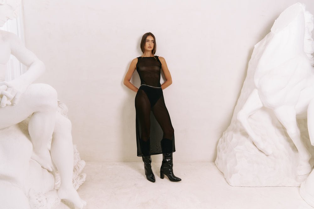 HÁI THE LABEL | Second Skin | Sheer Mesh Backless Dress | Onyx Black