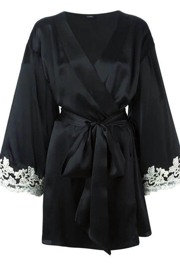 BELLS & BIRDS | Florentine Mulberry Silk Robe (Black)