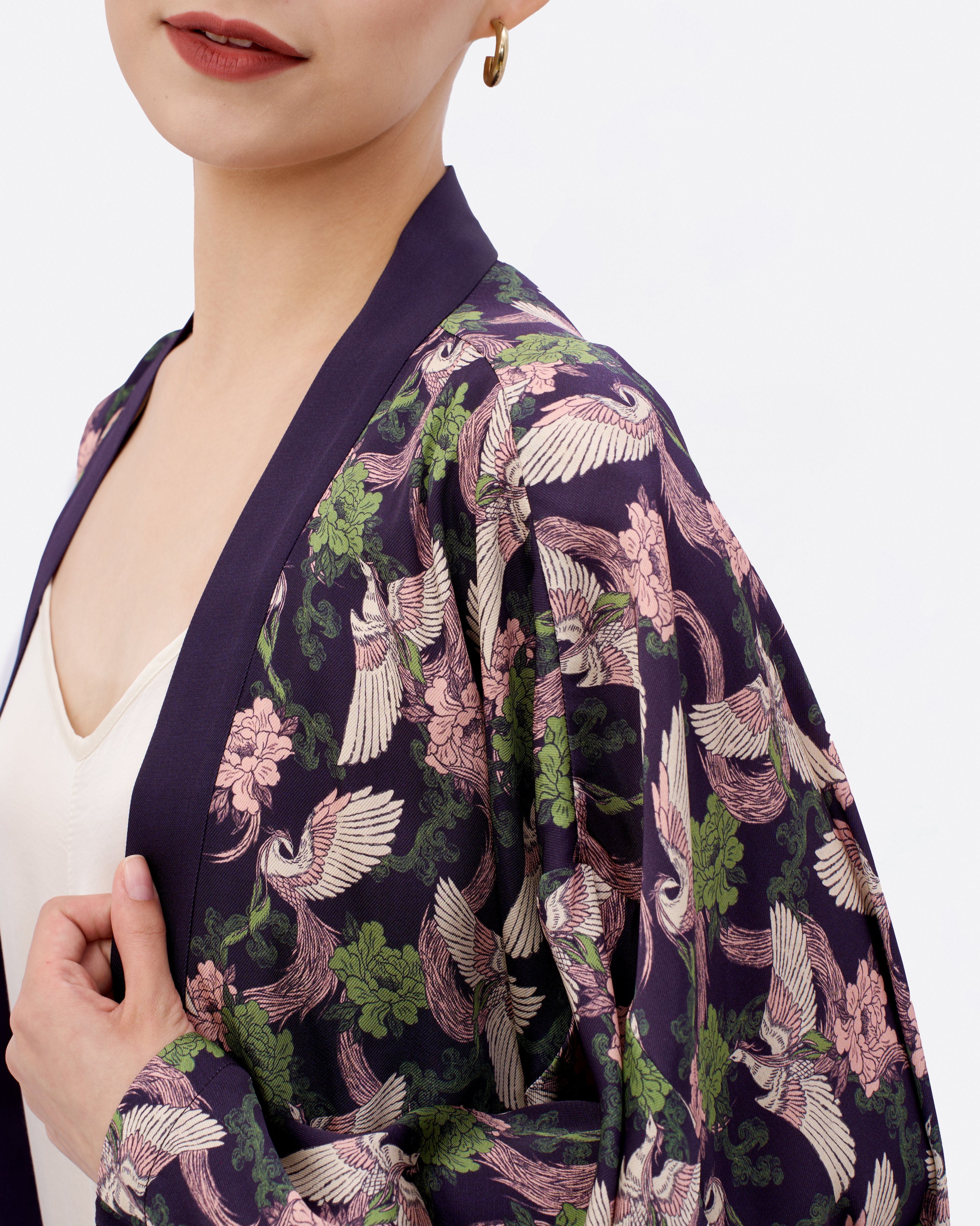 STUDIO QILING | Phoenix Pink Sage Silk Blend Kimono