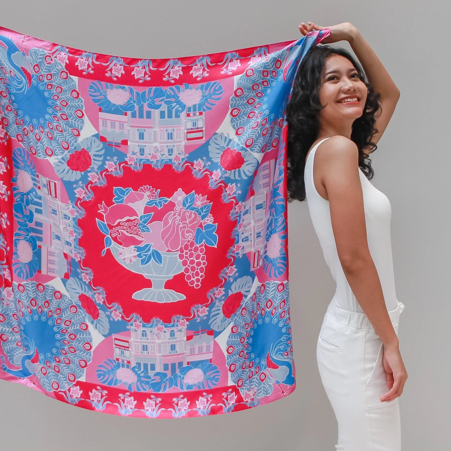 BINARY STYLE | Peranakan Epiphanies in Lilac 100% Premium Silk Scarf