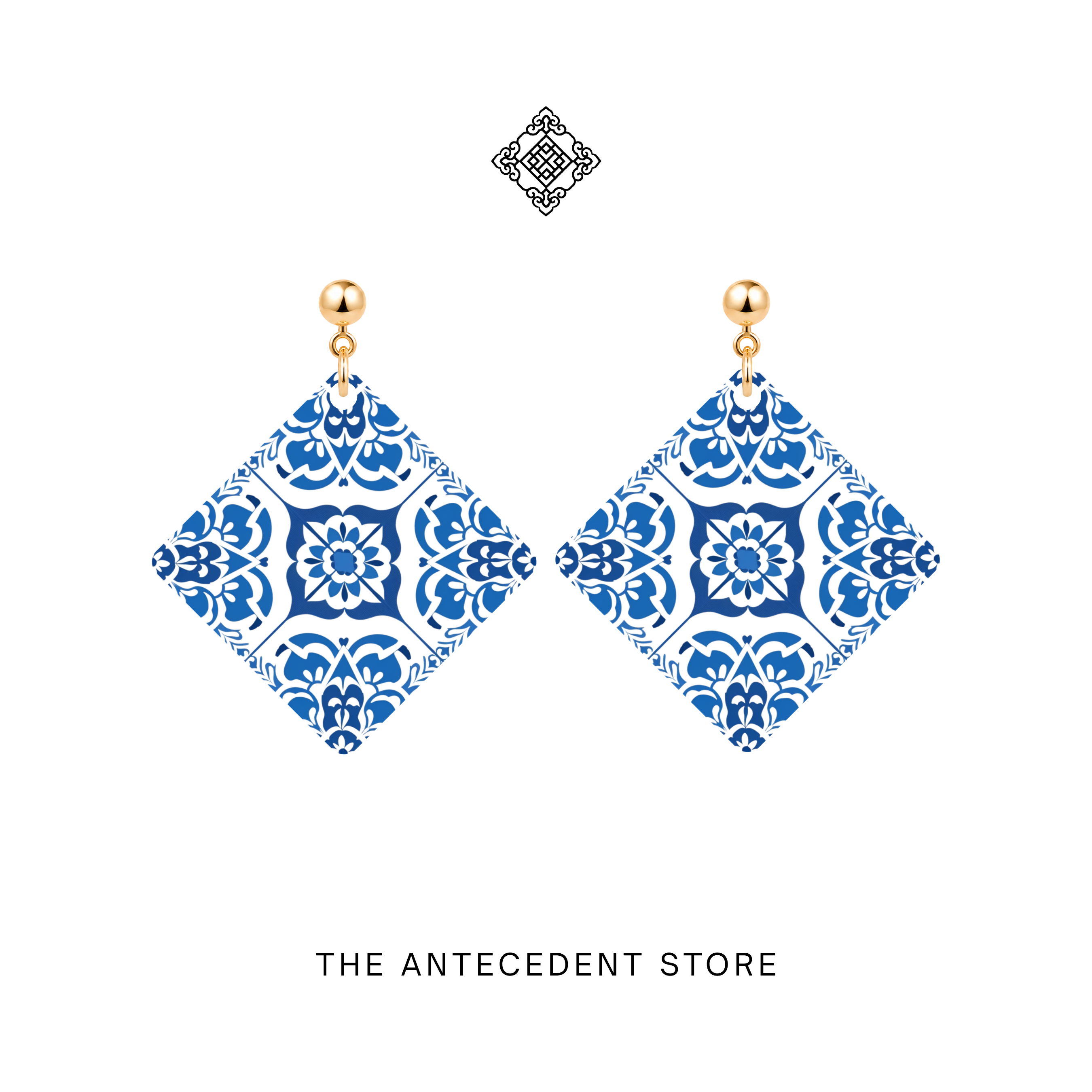 THE ANTECEDENT STORE | Blue White Peranakan Tile Earrings | Stories Of Singapore