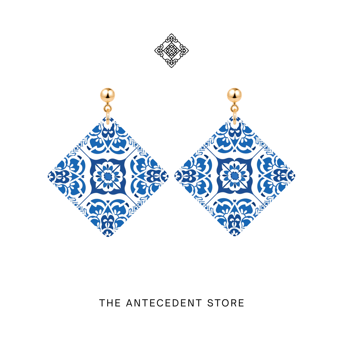 THE ANTECEDENT STORE | Blue White Peranakan Tile Earrings | Stories Of Singapore