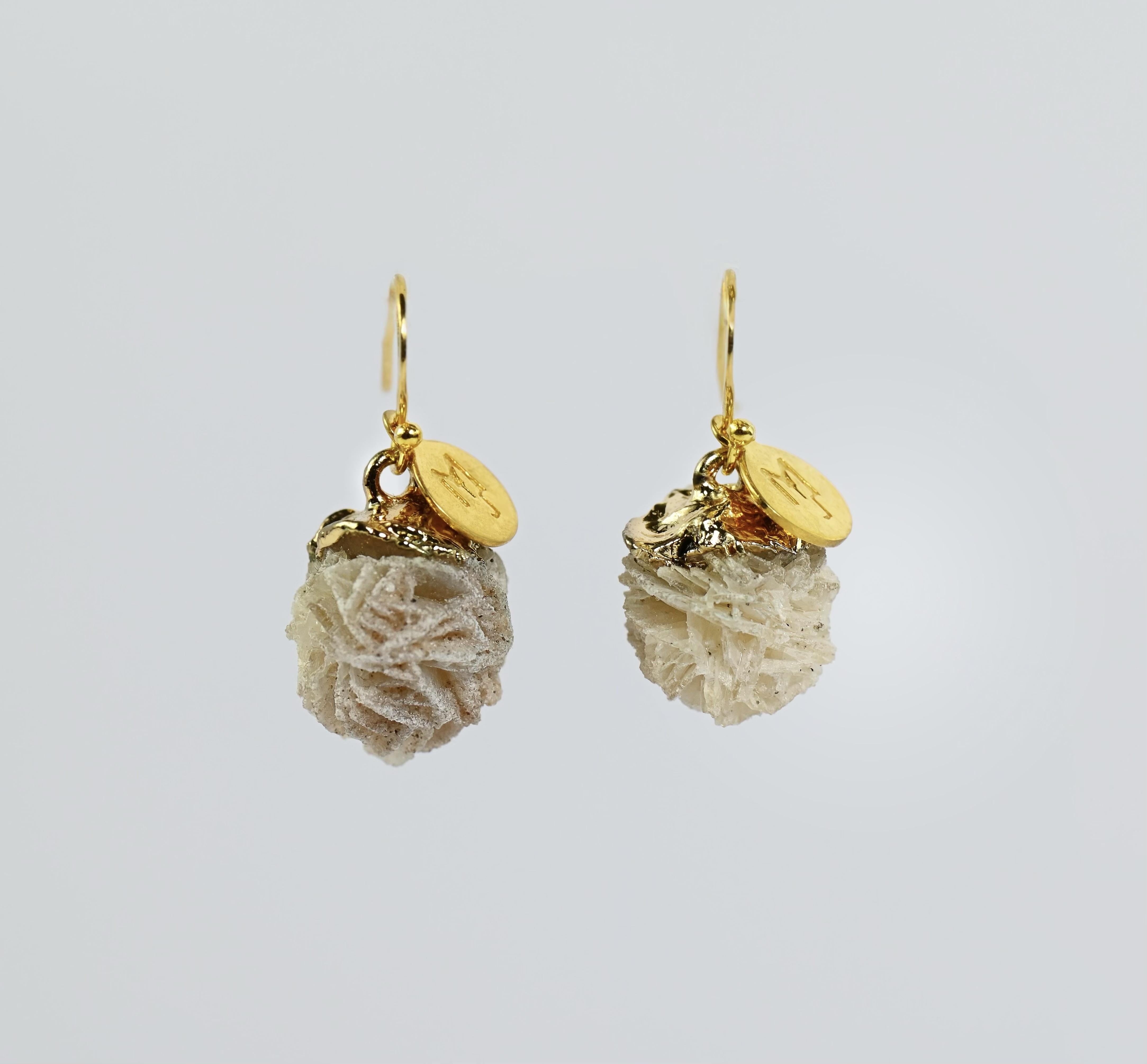 MARILYN TAN JEWELLERY | Beige Mini Desert Rose Gold Hook Earrings