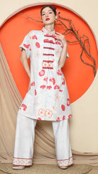 KANZI COLLECTION | Grey Floral Cheongsam Pant Set
