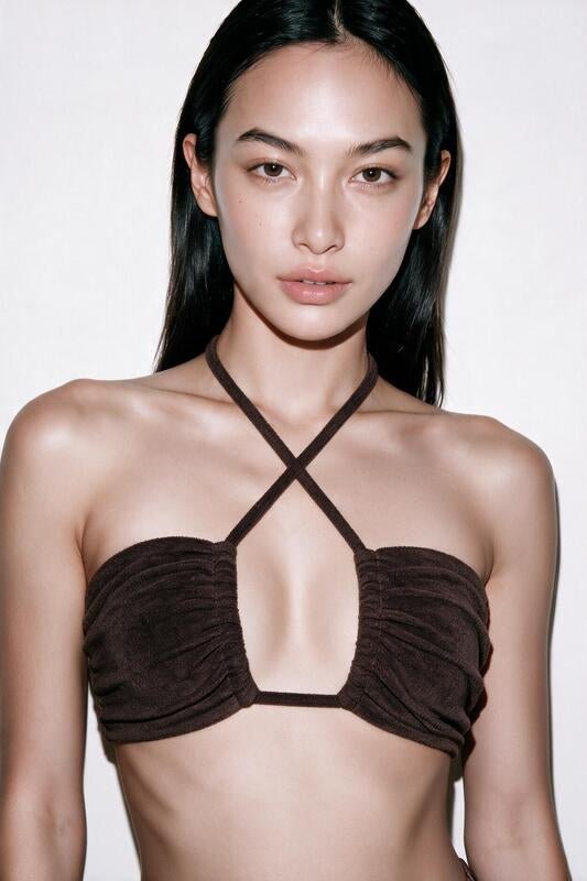 HAI THE LABEL | Teddy Bear Drawstring Criss-Cross Bandeau Top - Jellyboo Brown