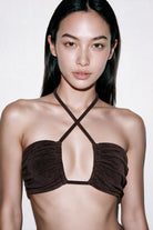 HAI THE LABEL | Teddy Bear Drawstring Criss-Cross Bandeau Top - Jellyboo Brown