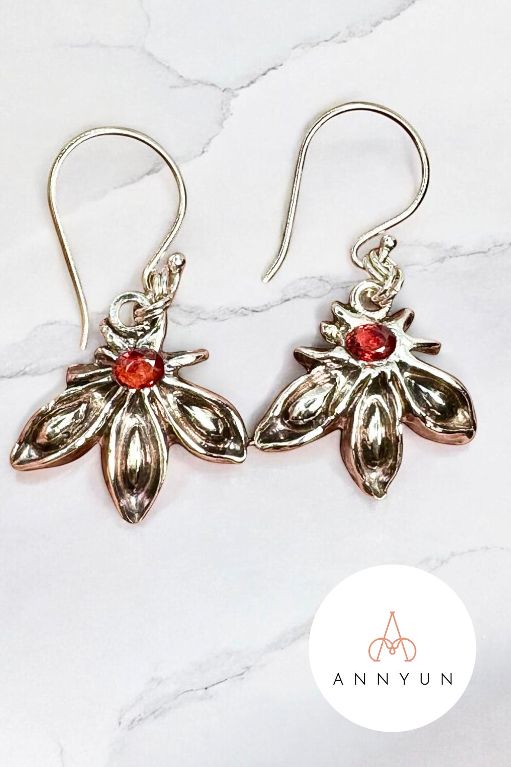CREATIVE JEWELLERY STUDIO | Orange Sapphire, Silver Star Anise Earrings by Annyun